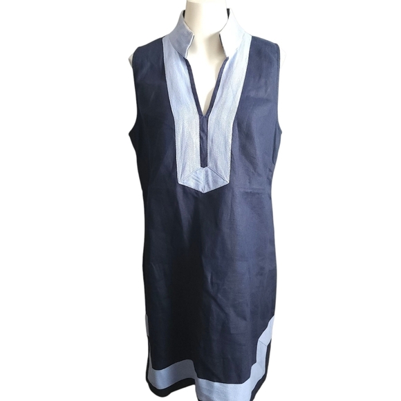SAIL TO SABLE Linen Classic Sleeveless TUNIC DRESS Navy/Lt. Blue Size Large - Picture 1 of 9